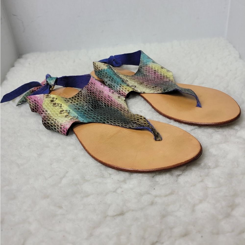 Cocobelle Women's Beach Sandals Size 9 Multicolor Snakeskin Tie Back Sandals